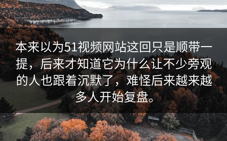 本来以为51视频网站这回只是顺带一提，后来才知道它为什么让不少旁观的人也跟着沉默了，难怪后来越来越多人开始复盘。